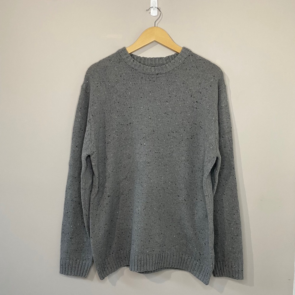 Line of Trade Men XL Grey Donegal Wool Blend Sweater Corduroy Elbow Patches NWOT